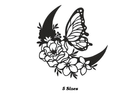Butterfly and Moon Embroidery Design