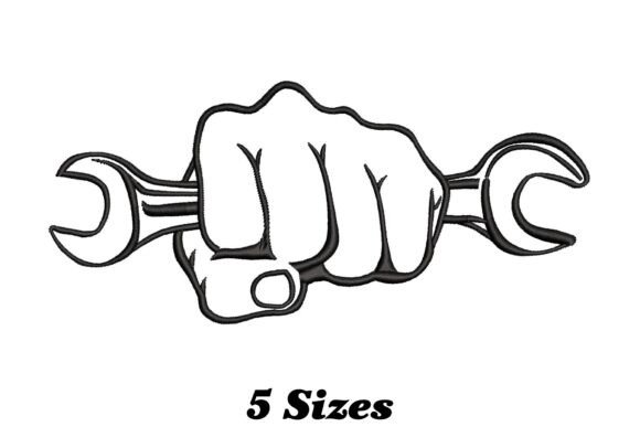 Hand Holding Wrench Embroidery Design