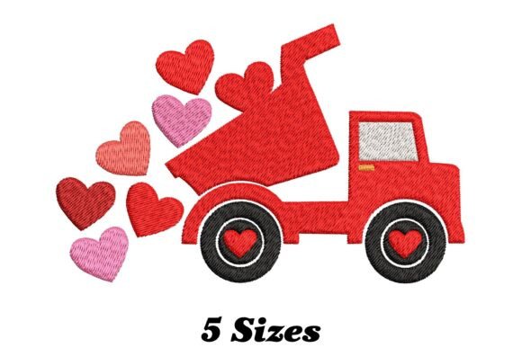 Truck with Hearts Embroidery Design